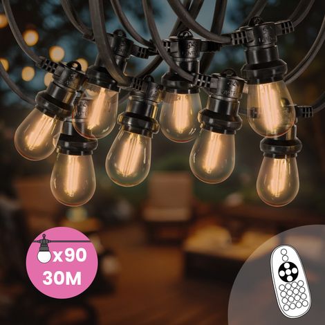 Guirlande Guinguette 30M 90 Bulbes Filament Ambré Dimmables - Guirlande Lumineuse Ampoule E27 Transparente à Intensité Variable - Variateur de Luminosité et Télécommande Inclus (1/5)
