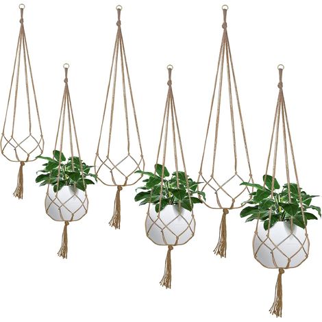6 Pièces Macrame Suspension Plante Intérieure, 80/90/100cm Suspension Bohème pour Plante, Makramee Blumenampel pour Intérieur, Extérieur, Jardin, Balcon, Patio, Fenêtre (Marron) (1/5)