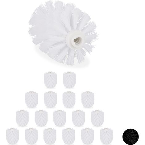 18x Spazzole di Ricambio per WC, Set da 18, Testine Intercambiabili, Plastica, Filettatura 12mm, D 8cm, Bianco (1/5)