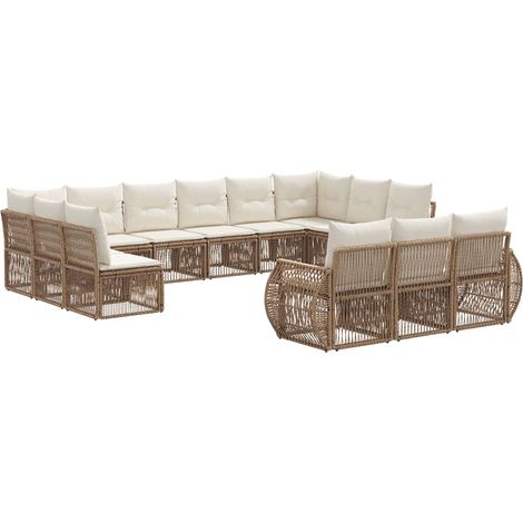 vidaXL Set Divano da Giardino 13 pcs Beige e Bianco Crema polyrattan