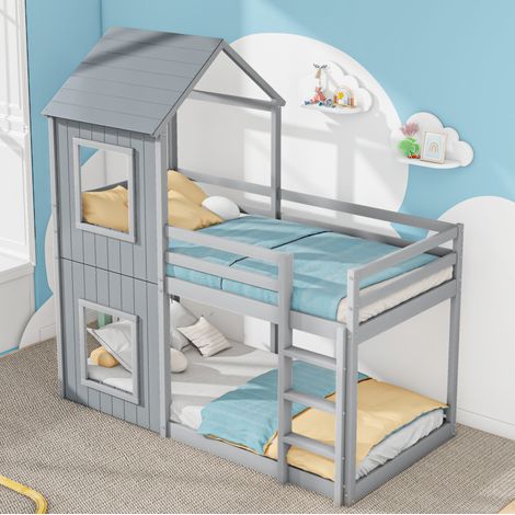 cama infantil casita con barandilla pino 90x200 OKMYHOME (1/5)