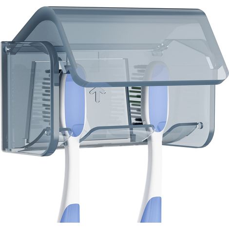 Support mural pour brosse à dents avec couvercle, 2 emplacements, organiseur de rangement adhésif pour salle de bain, douche, camping-car (Gris)