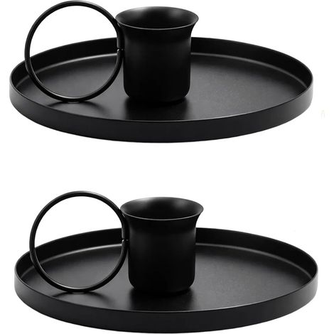 (2 Bougeoirs Noirs en Métal, Porte Bougie Cylindriques pour Bougies Côniques, Chandelier pour Bougies Colonne pour Mariage Table Décoration (1/5)