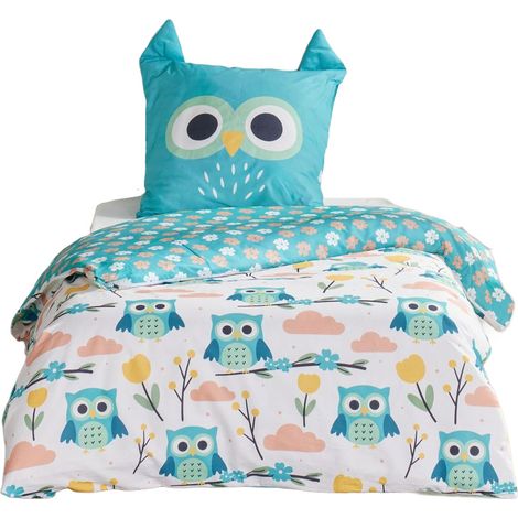 Linge de lit pour enfants 140x200 cm LAZY MORNING, en coton, taie d'oreiller avec des oreilles. (1/4)