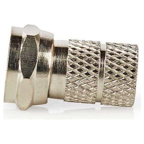 Conector f recto masculino niquelado 75 ohmios giro diametro de entrada del cable 55 mm aleacion de zinc plata 5 uds caja