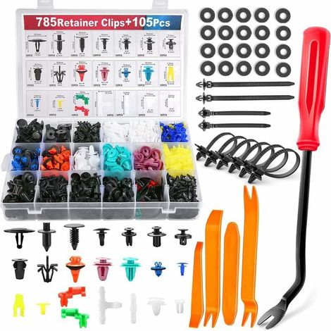 890 piezas Clips de remache de plástico, Clips para coche, fijación de remache de plástico para protección para automóviles Panneaux de Portes. (1/5)