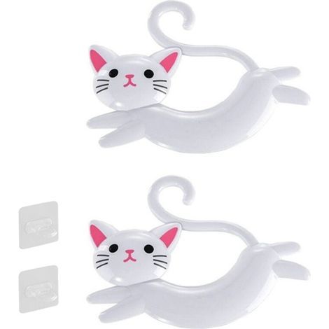 Barre Porte-Serviettes Murale en Forme de Chat, Porte-Serviettes Mignon Sans Perforation, Porte-Serviettes de Dessin Animé Derrière la Porte, Blanc (1/4)