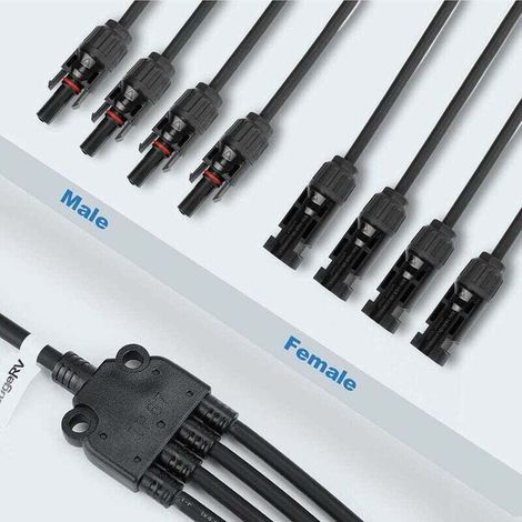 4 connecteurs de panneau solaire en Y Connecteur mâle et femelle Câble d'extension PV