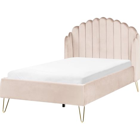 Letto matrimoniale con rete in tessuto beige 120 x 200 cm Ambillou (1/5)