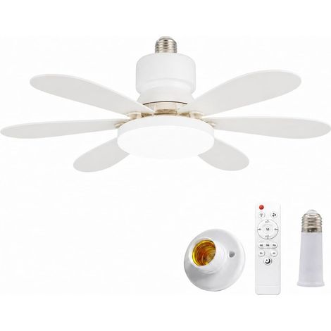Ventilador de techo silencioso con luz, 52 cm, 40 W  Motor CC silencioso, casquillo E27, mando a distancia, 3 velocidades, temporizador de 2/4 horas, función de memoria, blanco (1/5)