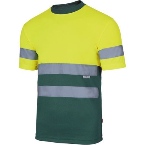 Camiseta técnica bicolor de alta visibilidad VELILLA Serie 305506 S Verde / Amarillo flúor