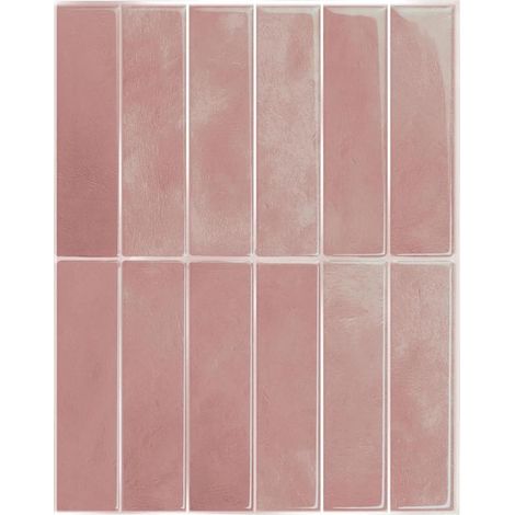 Lot de 10 autocollants pour carrelage, 29 x 23 cm, Autocollants muraux étanches - Pour cuisine, salle de bain, décoration murale - Rose (1/5)