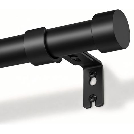 Tringle à Rideaux Métallique pour Œillets, 80-218 cm Extensible, 25 mm de Diamètre, Ensemble avec Supports, pour Chambre et Salon - Noir (1/5)