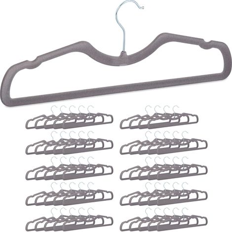 150x Grucce Appendiabiti, Rivestimento in Velluto, Appendini Antiscivolo, con Tacche Laterali, Grigio