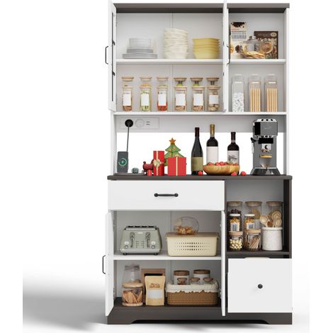Hohes Küchenbuffet – Kommode im Scheunenstil – Küchenschrank – mit LED und Steckdosen – 105 x 40 x 185 cm