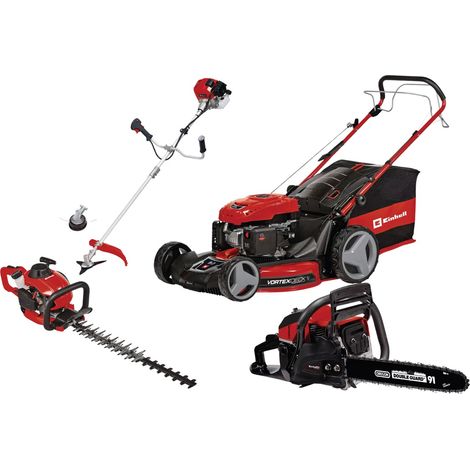 Einhell – Pack jardin thermique – Tondeuse 56 cm avec moteur 173 cm³ – Débroussailleuse 52 cm³ avec anti-vibration – Taille-haies 55 cm – Tronçonneuse 40 cm (1/5)