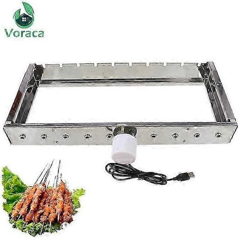 Gril de barbecue rotatif automatique avec 10 brochettes et étagère réglable en acier inoxydable - Accessoires de barbecue d'extérieur - WELLNGS-AquaForge