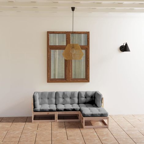 Salon de jardin 4 pcs Ensemble Table et Chaise de Jardin - avec coussins Bois de pin massif BV363662 - BonneVie (1/5)