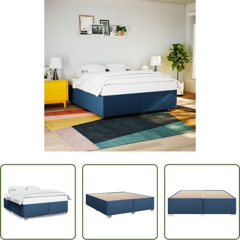 Sommeil -  Cadre de lit sans matelas bleu 180x200 cm tissu (1/5)