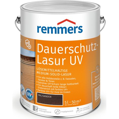 Remmers Dauerschutz-Lasur UV palisander, 5 Liter, Holz UV-Schutz für außen, auch für helle Farbtöne und farblos UV+, blockfest, wetterbeständig (1/5)