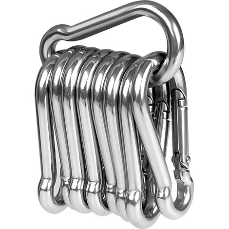 10pcs Mousquetons en acier inoxydable 304 Résistant Mousqueton Inox 50 mm x 5 mm de qualité supérieure avec fermoir à cliquet pour tous les types d'aide à la traction et poignées avec un œillet