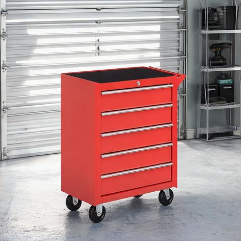 Servante d'atelier coloris rouge en acier 69 x 33 x 75 cm (1/5)