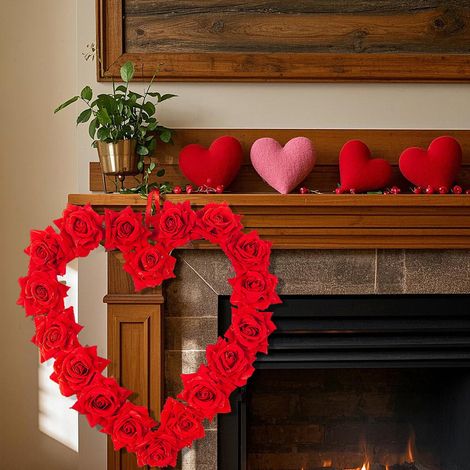 Guirlande En Forme De Coeur - 35 X 32 Cm - Décoration Porte D'Entrée Intérieure Extérieure - Pour Jour De La Saint-Valentin Mariage Anniversaire - 1 Pièce (1/5)