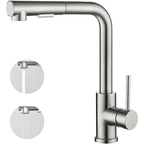 FRO Mitigeur de cuisine avec douchette extractible, Monocommande, Rotation à 360°, 2 modes de pulvérisat Robinet d'évier cuisine - Brossé (1/4)