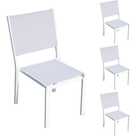 Lot de 4 chaises en aluminium et textilène coloris blanc