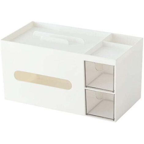 Boîte Rangement Maquillage Avec 2 Tiroirs, Plastique Organisateur Maquillage Boîte à Mouchoirs Salle de Bain Make Up Organiser pour Cosmetique (Blanc) (1/4)