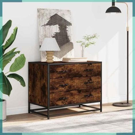 849076 Commode chêne fumé 70x41x56 cm bois d'ingénierie (1/5)