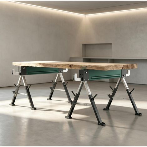Klappbare Metall-Arbeitsböcke 116 x 64 x 81 cm, grün, höhenverstellbar – MEUBLIV (1/5)