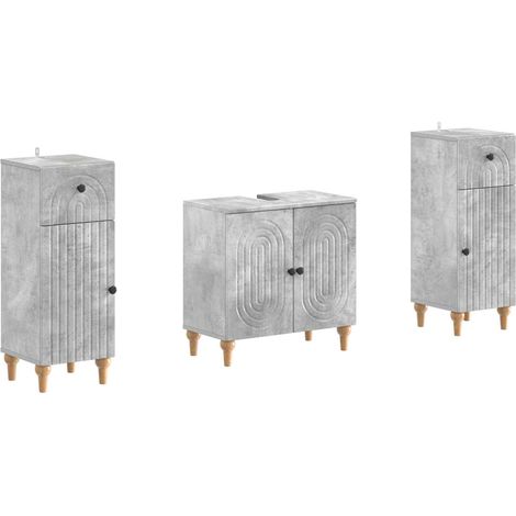 Ensemble meuble de salle de bain rangement sous vasque bois d'ingénierie gris béton 3 pièces, 40.62kg (1/5)