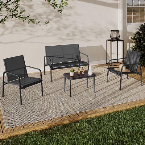 Conjunto de muebles de jardín TOLEDE bajo de 4 plazas con sofá, sillones y mesa gris antracita