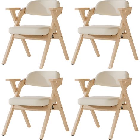 Set di 4 sedie da pranzo pieghevoli in legno e lino beige con braccioli MODENUIT (1/5)