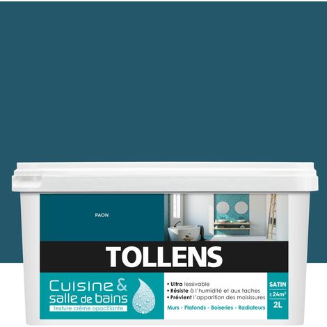 Peinture Cuisine Et Salle De Bain - Ultra Résistante - Tollens - Pour Murs, Boiseries, Radiateurs - Paon - 2L = 24m2