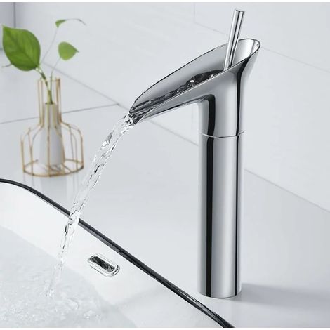 Robinet de salle de bain mitigeur lavabo chrome rétro – Bec cascade doux – Corps en laiton – Installation facile – Économie d'eau 30% (1/5)