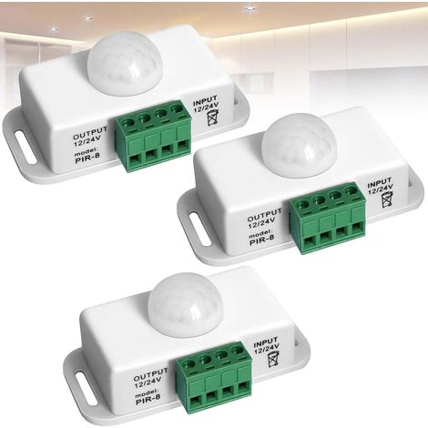 Lot de 3 détecteurs de Mouvement infrarouges PIR, interrupteurs automatiques infrarouges 12 V/24 V CC, détecteurs de Mouvement extérieurs pour Rubans LED/Ampoules, Blanc (1/5)