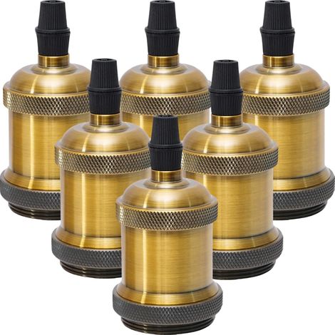 Douille E27 Vintage - Lot de 6 - Laiton Antique et Céramique - Support Lampe Rétro - Bars Restaurants Salons - 92x45 mm