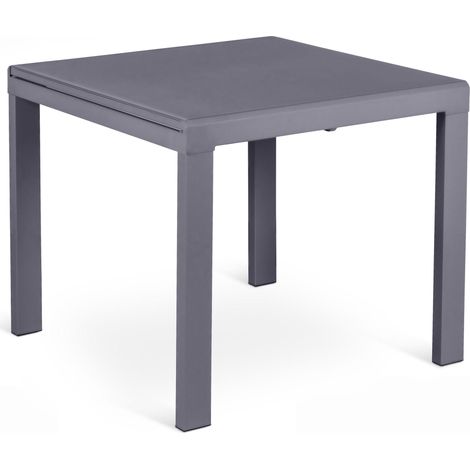 Tavolo Allungabile 90/163,5x90x76 cm in Metallo con Top in Vetro Grigio (1/5)
