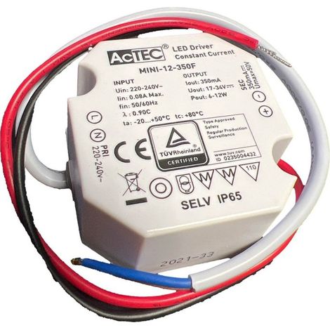 Mini Led Driver IP65 Corrente Costante 350mA 17V-34V 12W 50X48X24mm
