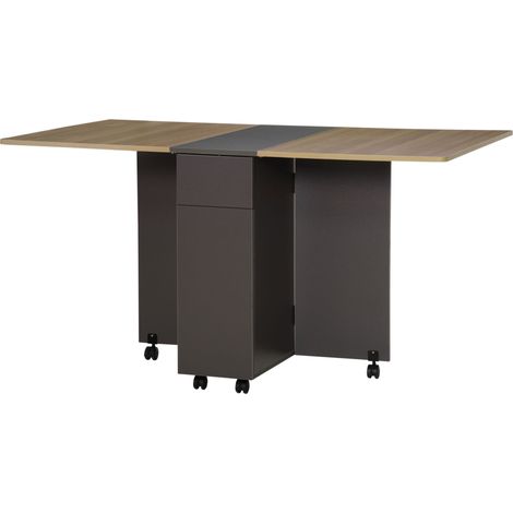 Klappbarer Esstisch aus Spanplatte mit 2 Schubladen, 1 Schrankfach, max. 6 Personen, 140 x 76 x 76 cm