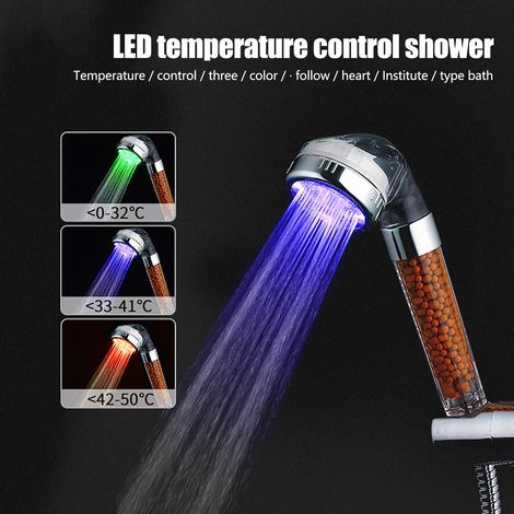 Douche À Main - Tête De Douche À LED Avec Changement De Couleur Selon La Température - Filtre Intégré Pour Eau Douce - Pression D'Eau Renforcée - 1 Pièce (1/5)