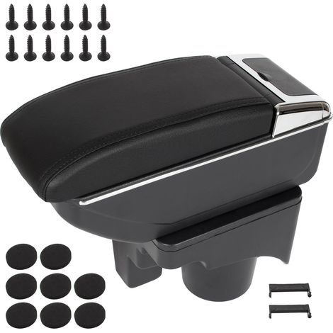 Reposabrazos para VW Jetta V 05-10 con compartimento de almacenamiento, cuero ecológico negro + kit de instalación. (1/2)
