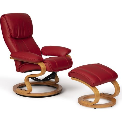 Sillón con reposapiés reclinable MF 7063 con estructura de madera y tapizado de polipiel roja (1/5)