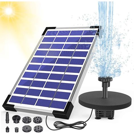 Fontaine solaire, jeu d'eau solaire, pompe à eau solaire 5 W avec 6 buses, débit de 400 l/h, pompe pour fontaine flottante solaire, pompe pour bassin solaire (1/5)
