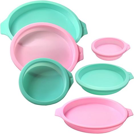 6 Pièces Moule à Gâteau Ronds en Silicone, 10+15+20 cm Moules Silicone Pâtisserie Ronds pour Gâteau à Couches, Gâteau arc-en-ciel, Dessous de Verre en Résine, Croûte de Pizza et Tarte (1/5)