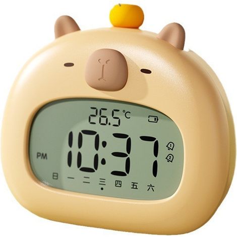 Reloj despertador infantil Capybara con luz nocturna, batería recargable de 800 mAh, 3 alarmas, indicador de temperatura, función de repetición y temporizador de cuenta atrás. (1/5)