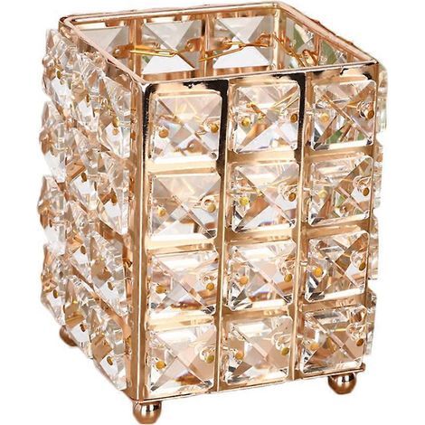 Kristall-Stiftehalter, Kamm, Make-up-Pinselhalter, Stiftebox, quadratischer Schreibtisch-Organizer, Ornamente (Gold) - Gold (1/4)