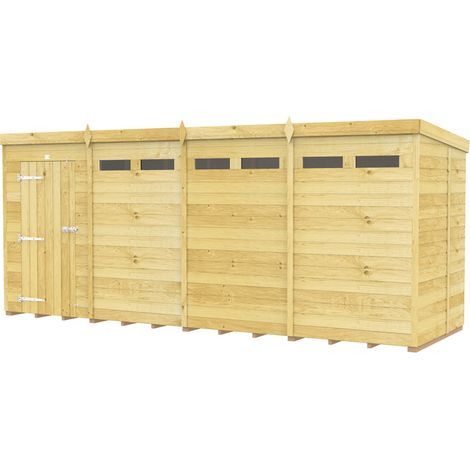 16 x 5 Feet Pent Security Shed - Single Door - Wood - L147 x W474 x H201 cm